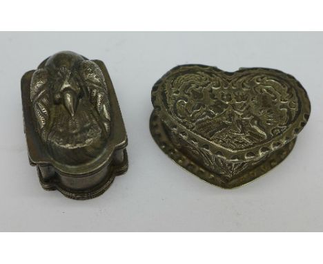 Two white metal trinket boxes