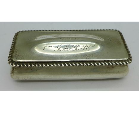 A Victorian silver trinket box, Birmingham 1897, with inscription