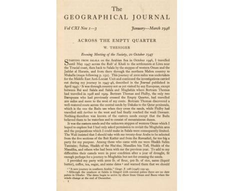 Thesiger (Wilfred). Across the Empty Quarter (Geographical Journal, volume CXI, numbers 1-3), &amp; Desert Borderlands of Oma
