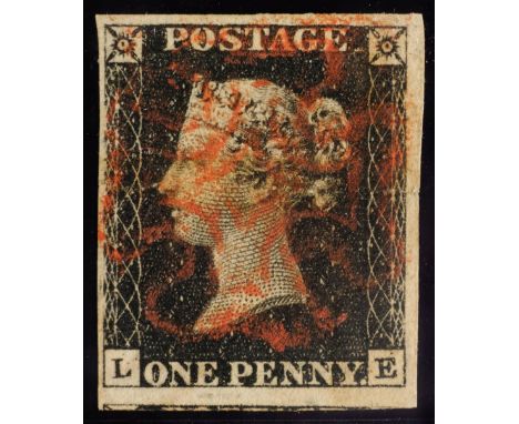 * Stamps - Great Britain. 1840 1d Black (H F / H G), horizontal pair, shaved at base of right stamp otherwise good margins al