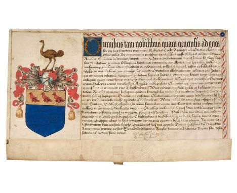 * Wray (Sir Christopher, c.1522-1592). English judge and Chief Justice of the King's Bench. Patent of Arms by Robert Cooke, h