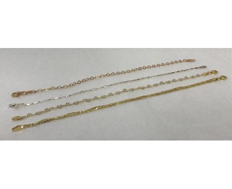 4 silver fine decorative chain bracelets . Comprising a silver gilt tri bar and ball chain bracelet, a silver ball and bar ch