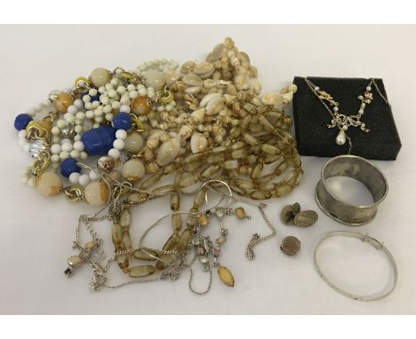 A collection of vintage and modern silver &amp; costume jewellery, together with a silver napkin ring.  