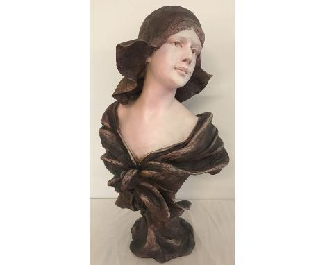 A large Art Nouveau style resin bust of a woman.  Approx. 58cm tall.