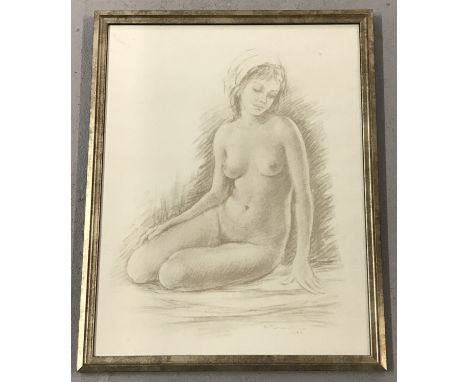 A framed and glazed signed nude sketch, signed and dated 1972.  Frame size approx. 54cm x 43cm.
