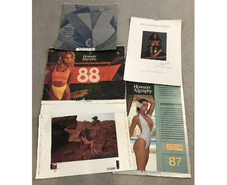 5 vintage glamour advertising calendars from the 1980's. Comprising: 1985 Lambs Navy Rum, 1985, 87 and 88 Howson-Algraphy Pla