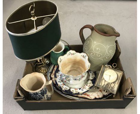 A box of mixed items to include Royal Doulton meat plate, Aynsley ceramic planter and a 400 day anniversary clock by koma a/f