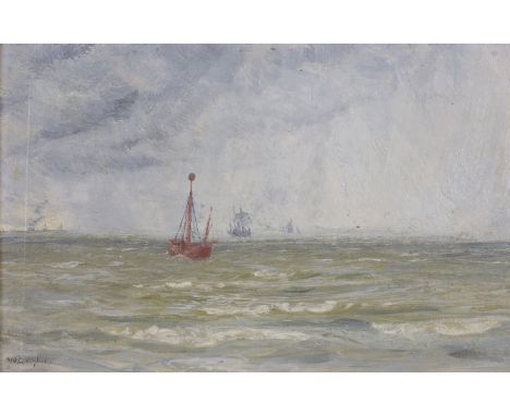 William Lionel Wyllie, RA, 1851-1931, oil on board, The Goodwin Light Ship, 13 x 20cm