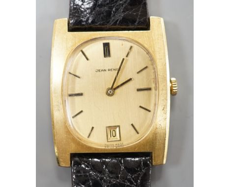 A gentleman's modern 18k Jean Renet manual wind wrist watch, on associated leather strap, case diameter 30mm, gross weight 31