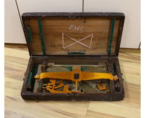 A De Grave &amp; Co. hanging pan scale, Hove (council) 1897, 63cm wide, in original fitted pine case