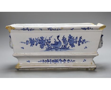 An 18th century Delftware rectangular planter,19 cms high x 41 wide