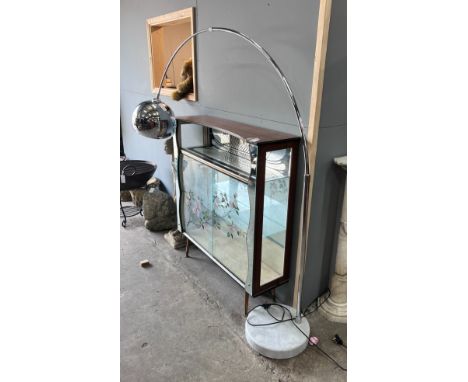 A contemporary chrome and reconstituted marble arc floor lamp, height 170cm