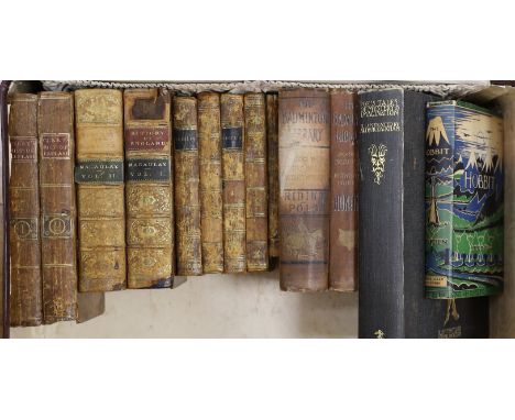 ° ° A quantity of leather bound books and a J R R Tolkein volume of The Hobbit with original dust jacket