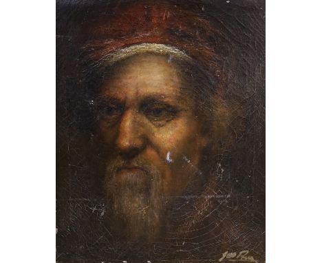 After Rembrandt, 19th century, oil on canvas, portrait of a gentleman, signed indistinctly, unframed, 33 x 28cm