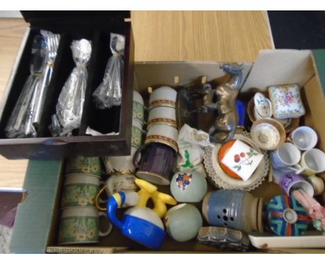 box of mixed china including wade, carltonware, horse ornament, cutlery canteen etc