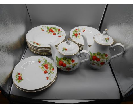 Czechoslovakian part Strawberry Pattern Dinner Service. plates 7 x 25 cm 2 x 22cm 6 x 17 cm 6 bowls 22 cm tea and coffee pots