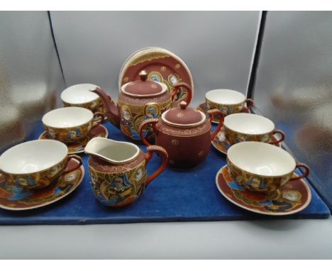 Japanese tea set for 6, 6 cups and saucers, 6 side plates, teapot, sugar bowl and milk jug