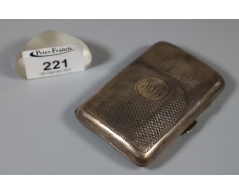 Silver engine turned cigarette case with cartouche and initials. Birmingham hallmarks. 2.6 troy ozs approx.(B.P. 21% + VAT) 
