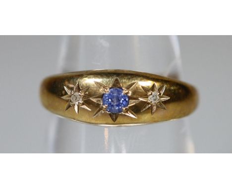 9ct gold sapphire and diamond ring.  Ring size K.  Approx weight 2 grams.(B.P. 21% + VAT) 