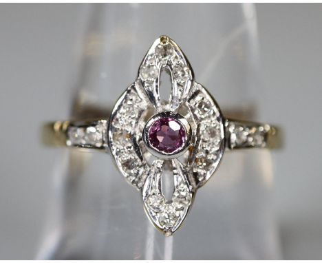 9ct gold ruby and diamond ring in Art Deco style. Ring size O. Approx weight 2.3 grams. (B.P. 21% + VAT) Condition is good. O