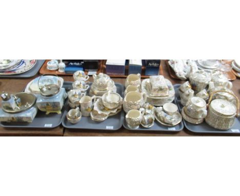 Three trays of James Kent Ltd Staffordshire 'Crinoline Lady' 3087 teaware, together with another tray of various china includ