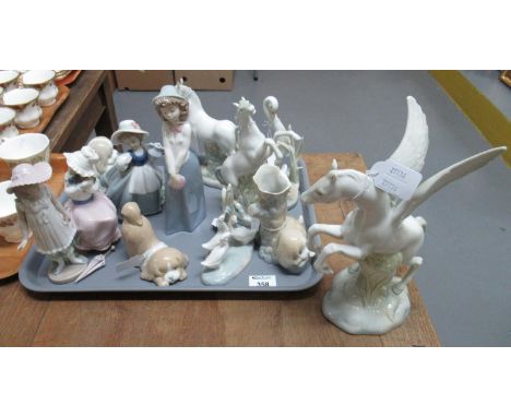 Tray of Nao and other Spanish porcelain figurines and animals to include; horses, dogs, young girls etc.(B.P. 21% + VAT) 