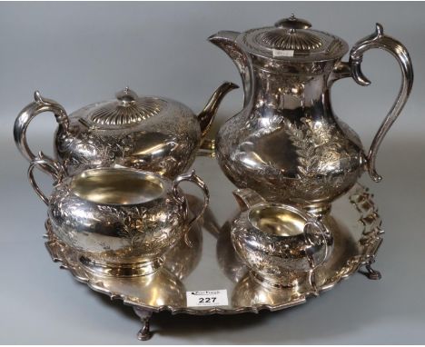 Silver plated four piece tea service comprising: teapot, water jug, two handled sucrier and cream jug. Together with a good q