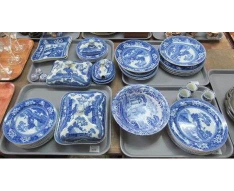 Four trays of mainly blue and white Wedgwood transfer printed 'Fallow Deer' dinnerware items: plates, tureens etc. Together w