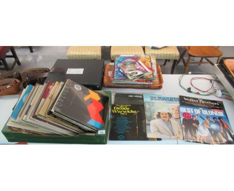Box containing number of vinyl LP records and a few 45 singles to include: The Walker Brothers 'Make it Easy on Yourself', Si