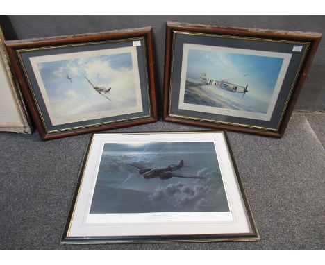 Three aviation prints; after Gerald Coulson, 'Night of the Hunter', signed in pencil by the artist, together with 'The Right 