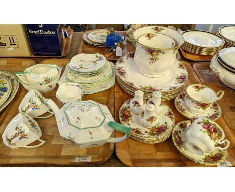 Two trays of china to include: one tray of Royal Doulton 'Old Country Roses' with six dinner plates, six tea plates, two cups