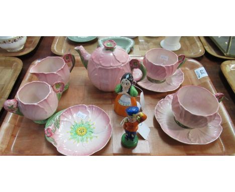 Eight piece Carlton Ware flower and leaf design pink ground bachelor's teaset, together with Carlton Ware novelty salt and pe