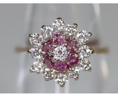 9ct gold ruby and cz cluster ring.  Ring size L.  Approx weight 2.2 grams.  (B.P. 21% + VAT) 