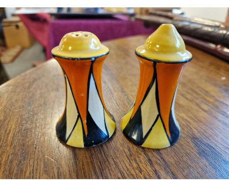 Art-Deco 1930's Clarice Cliff Bizarre Salt and Pepper Shakers Pots