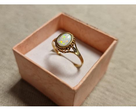 9ct Gold &amp; Opal Dress Ring, size P+0.5