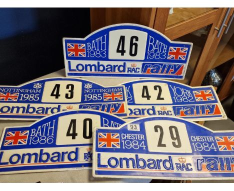 Collection of Five 1980's Lombard RAC Motor Racing Rally Signs - Automobila Interest