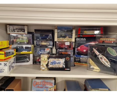 One Shelf of Boxed Die Cast Cars and Toys inc Corgi etc