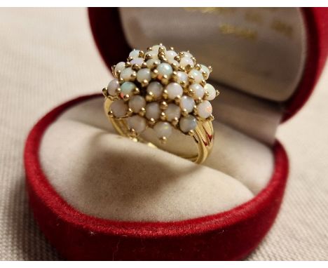 9ct Gold &amp; Opal Cluster Ring, 3.9g &amp; size m+0.5