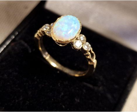 9ct Gold &amp; Opal Dress Ring, size N &amp; 2.5g