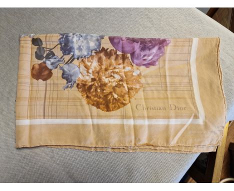 Vintage Christian Dior Peach Floral Patterned Silk Shawl - 75cm square