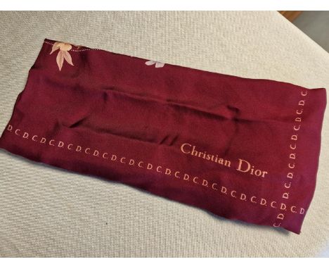 Vintage Christian Dior Burgundy Floral Patterned Silk Shawl - 80cm square