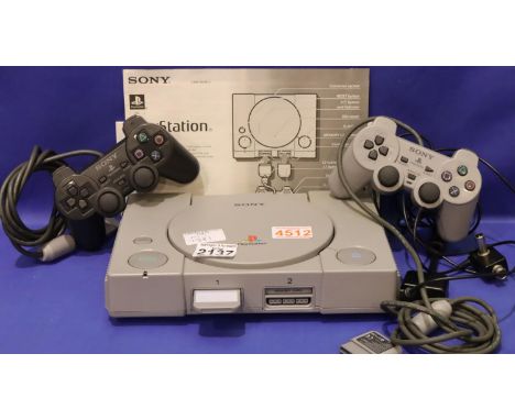 Sony Playstation original console with two controllers, instruction manual, memory card and AV cable. P&amp;P Group 3 (£25+VA