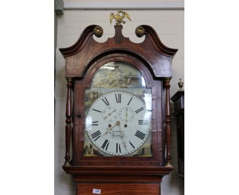 A North Country early Victorian mahogany inlaid long case clock, 8 days with painted dial with alarm and date dials, signed D