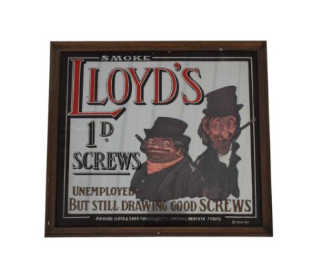 A vintage advertising mirror for Lloyd's 1d screws. With recessed character figures, 37.5cm x 42.5cm, framed. 