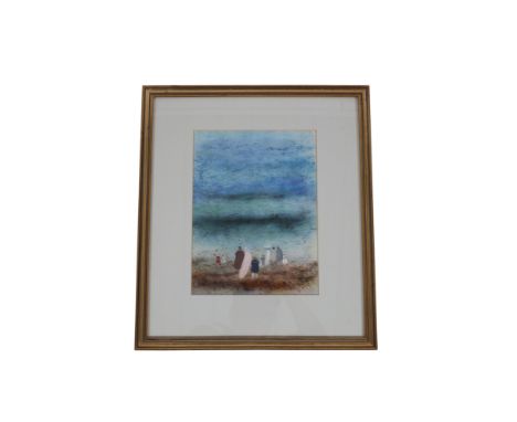 Gabrielle Bellocq (French, 1920-1999), pastel drawing, figures on a beach. Signed lower right, 31cm x 23cm, framed and glazed