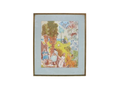 Salmon (20th century) - 'Women playing guitars in a garden' - painting. Signed lower left. 40cm x 52cm. Framed and glazed