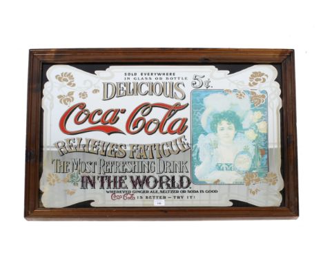 A large vintage Coca Cola advertising mirror. 58cm x 89cm, framed. 