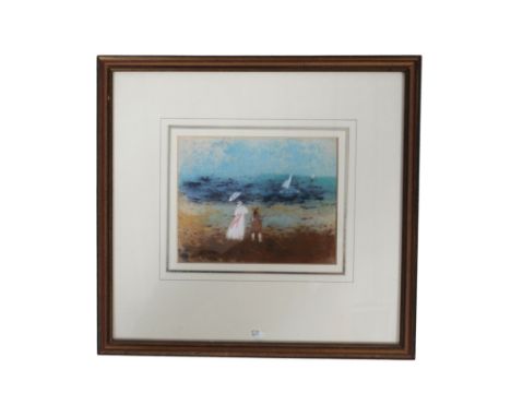 Gabrielle Bellocq (French, 1920-1999), pastel drawing, 'Le Parasol'. Signed lower right, 12cm x 15.5cm, framed and glazed. 