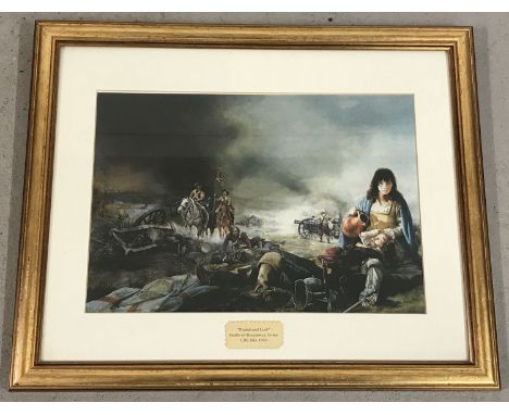 A framed and glazed mounted print, "Found and Lost", Battle of Roundway Down, 13th July 1643.  Frame size approx. 46cm x 56.5