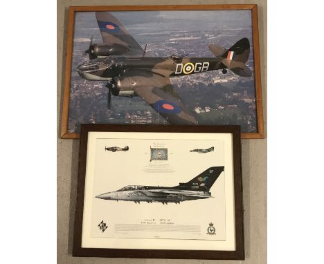 2 framed and glazed prints of military aircraft. "The Fighting Cocks" 80th anniversary print of a Tornado F3 43(F) Squadron. 
